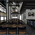 Modern Restaurant Interior Featuring Chandeliers Bar Counter Wine Racks And Wooden Tables