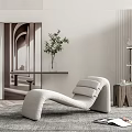 Modern Curved Lounge Chair in Cozy Indoor Setting with Wooden Side Table and Green Plant