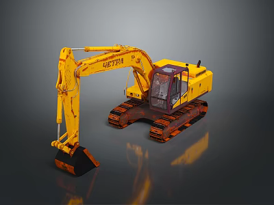 Yellow JCB Crawler Excavator With Large Bucket For Construction Work 3d model