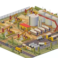Cartoon Style Oil Industry Facility With Storage Tanks Oil Pumps Trucks And Roads