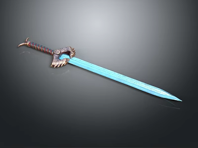 Ornate Fantasy Sword With Blue Blade Red Wrapped Hilt And Sharp Edge 3d model
