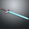 Ornate Fantasy Sword With Blue Blade Red Wrapped Hilt And Sharp Edge