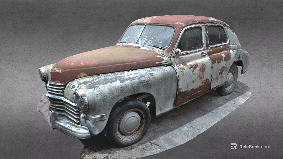 Old Rusty Classic Vintage Car With Red And Silver Rusted Exterior Body 3d model 