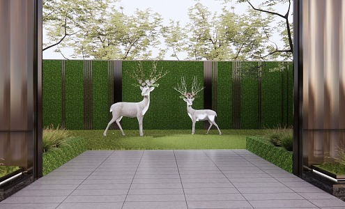 Modern City Sculpture Sika Deer Sculpture Combination 3d model