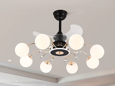 Modern Contemporary Chandelier With Black Base Golden Arms White Spherical Lampshades And Crystal Decorations 3d model