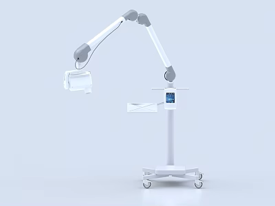Mobile Medical Device With Adjustable Articulating Arm Display Screen And Tray On Wheels 3d model
