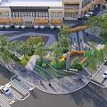 Plaza Landscape Design With Modern Buildings Green Trees Pedestrian Walkways And Landscaped Areas