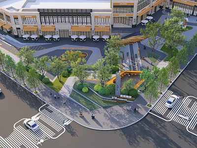 Plaza Landscape Design With Modern Buildings Green Trees Pedestrian Walkways And Landscaped Areas 3d model