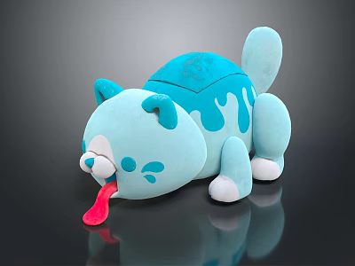 Cute Soft Blue And White Cat Plush Toy With Sticking Out Red Tongue 3d model