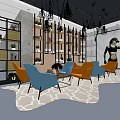 Fitness Center Interior Design With Wooden Wall Reception Colorful Chairs And Yoga Logo