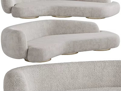 Modern Light Gray Curved Sectional Sofa With Upholstered Fabric And Metal Legs 3d model