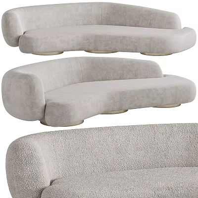 Modern Light Gray Curved Sectional Sofa With Upholstered Fabric And Metal Legs 3d model