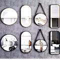 Different Shaped Decorative Mirrors With Gold Black Frames Reflecting Interior Scenes 3d model