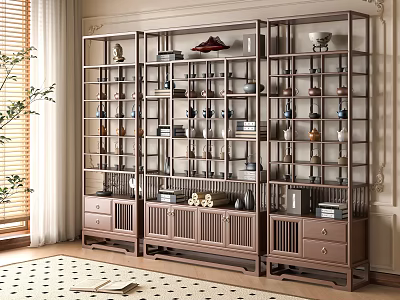 Traditional Chinese Wooden Multi tiered Antique Display Shelf With Decorative Items And Drawers 3d model