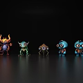 Colorful Cartoon Monster Characters Standing On Black Background 3d model