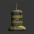 Yellow And Black Striped Traffic Bollard With Metal Top And Base