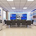 Modern Security Monitoring Room Interior With Multiple Monitor Screens And Control Consoles