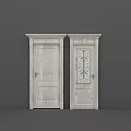 White Wooden Swing Doors Design With Decorative Glass And Carved Details