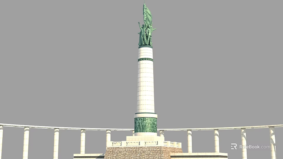 Tall White Tower With Green Statue Top And Stone Base Surrounded By Columns 3d model 