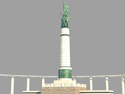Tall White Tower With Green Statue Top And Stone Base Surrounded By Columns 3d model