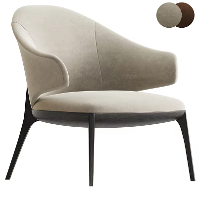 Elegant Modern Upholstered Dining Chair With Armrests And Dark Wooden Legs 3d model