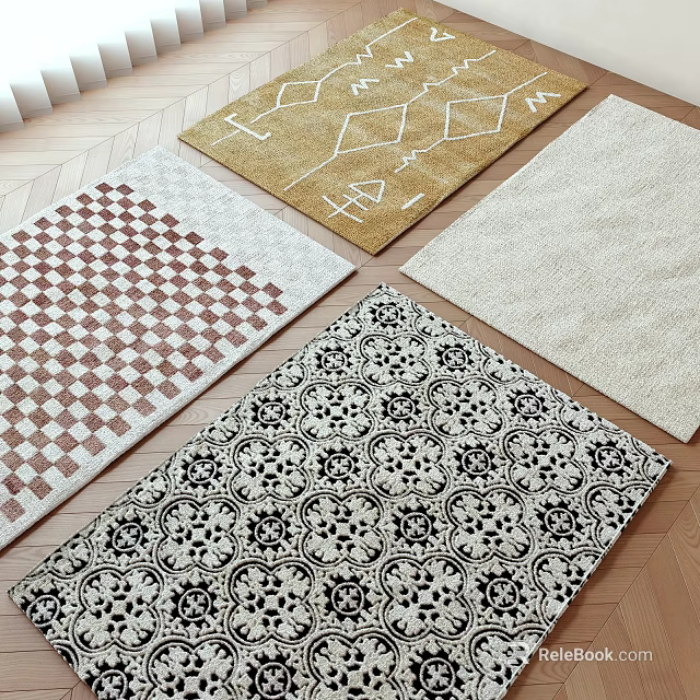 Variety Of Square Rugs With Distinct Patterns 3d model 