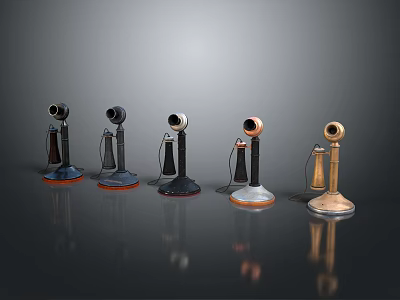 Vintage Digital Telephones in Various Colors with Retro Design and Reflective 3d model