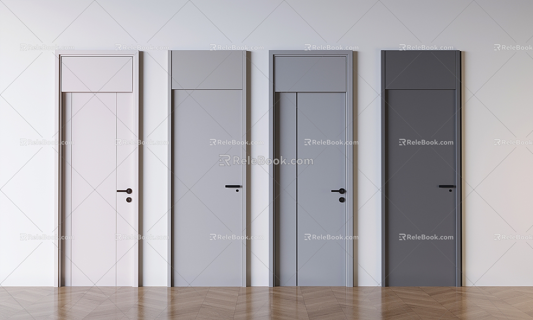 Solid wood swing door single door bedroom solid wood door 3d model