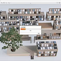 Modern Wooden Bookcases With Various Designs Books Plant And Bench Arrangement