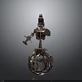 Intricate Mechanical Robot Figure Standing On Spherical Metallic Base With Design Details
