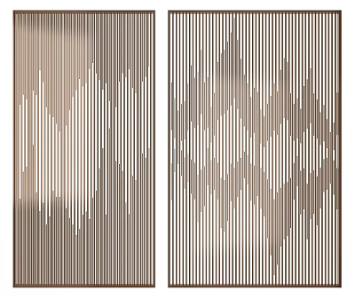 Modern Beige Room Divider With Vertical Stripes And Wavy Cutout Patterns 3d model