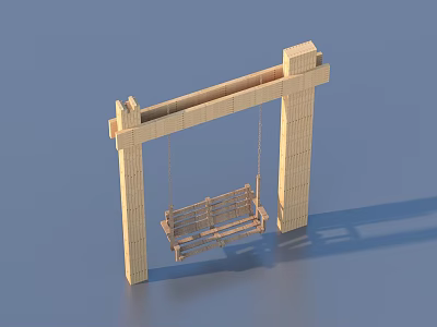 Outdoor Wooden Swing Play Equipment With Sturdy Supporting Frame And Wooden Blocks 3d model