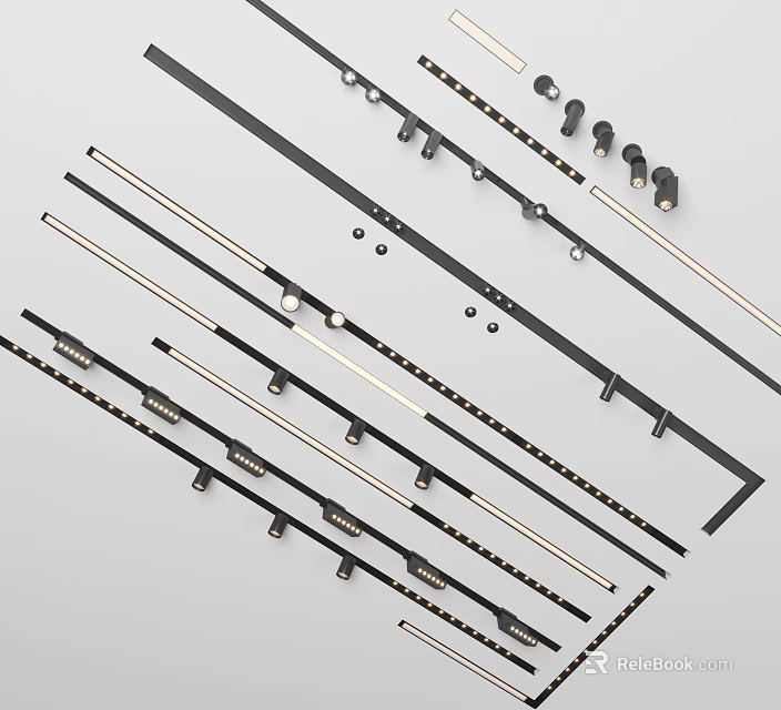 Modern Recessed Downlights And Spotlights With Sleek Metal Design And Mounting Accessories 3d model 
