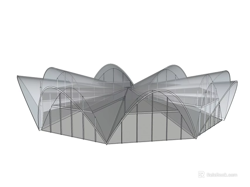 Contemporary Architectural Wireframe Featuring Arched Structures Curved Surfaces And Supporting Framework For Large Building 3d model 