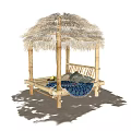 Cozy Outdoor Bamboo Daybed with Thatched Roof and Pillows for Relaxation