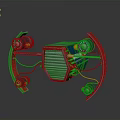 Red Aerospace Vehicle Design With Grille Structure Circular Thrusters And Yellow Details