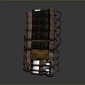 Weapon with Circular Structure and Cylindrical Metal Components Featuring Rusty and Silver Parts