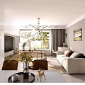 Modern Bright Open Living And Dining Room Interior Design With Cozy Sofa And Large Windows