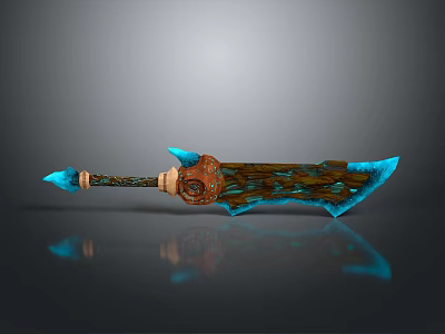 Decorative Fantasy Sword With Blue Blade Ornate Hilt And Intricate Mythical Patterns 3d model