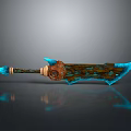 Decorative Fantasy Sword With Blue Blade Ornate Hilt And Intricate Mythical Patterns