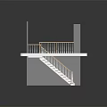 Staircase Design With Wooden Steps White Railing Balusters And Platform Structure 3d model