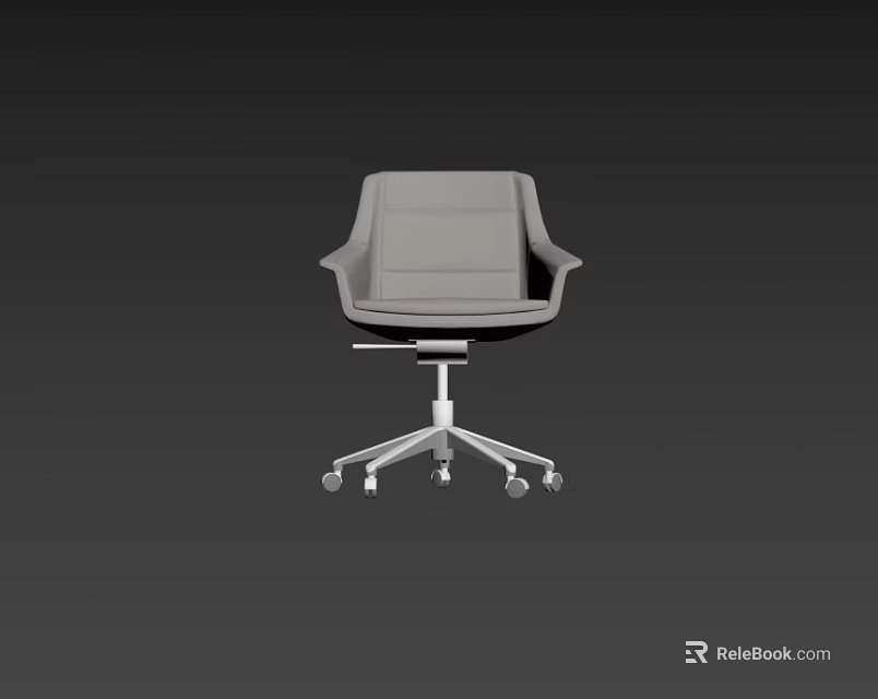 Modern Gray Upholstered Office Chair with Ergonomic Back and Armrests Silver Base and Rolling Wheels 3d model 