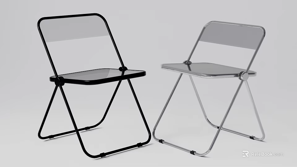 Folding Leisure Chairs With Transparent Seats And Black Silver Frame Designs 3d model 
