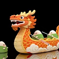 Art Installation Of Traditional Chinese Dragon Boat With Zongzi Rowing Figures