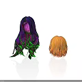 Colorful 3D Character Hair Models With Purple Green And Orange Curly Styles