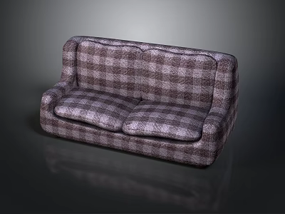 Stylish Two Seater Sofa With Plaid Pattern Fabric And Comfortable Cushions 3d model