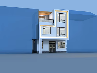 Modern Style Detached Villa Exterior Design With Large Windows Balcony And Lighting 3d model