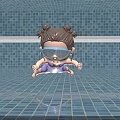 Cartoon Girl With Bun Hairstyle Wearing Swim Goggles In Blue Tile Swimming Pool