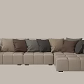 Beige L Shaped Sectional Sofa With Multiple Colored Cushions Modern Design 3d model