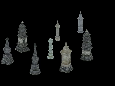 Ancient Architectural Stone Towers With Various Pagoda Designs And Traditional Styles 3d model